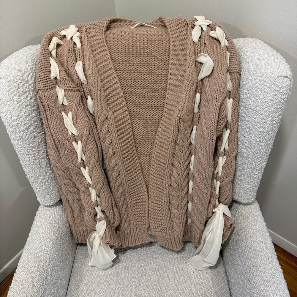 Altar'd State Cardigan with White Ribbon Details